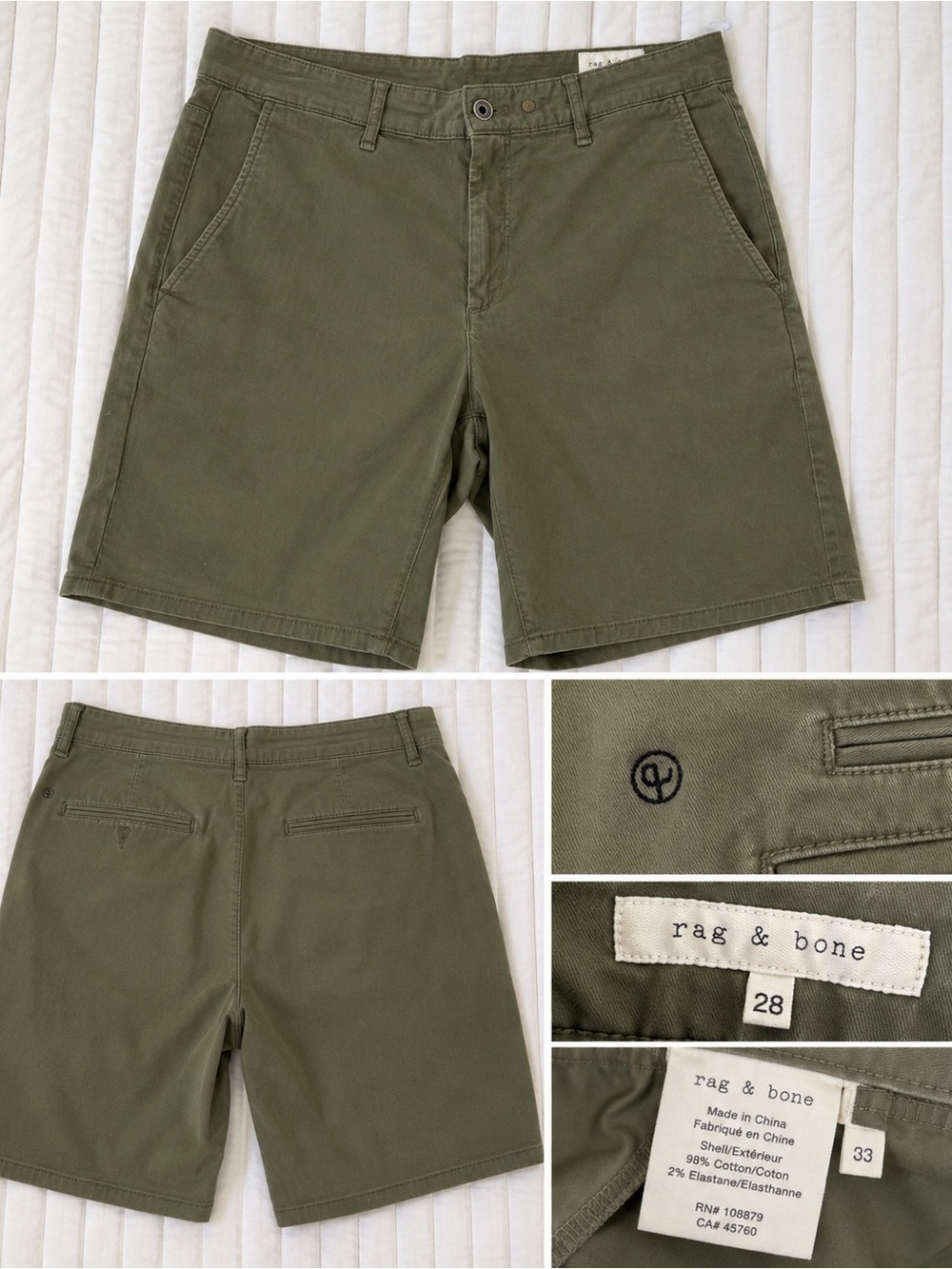 Rag & Bone Green Chino Bermuda Shorts Size 33